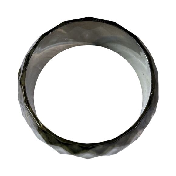 Vintage Silver Lucite Bangle Womens Round Beveled Wide Bracelet - Picture 5 of 8